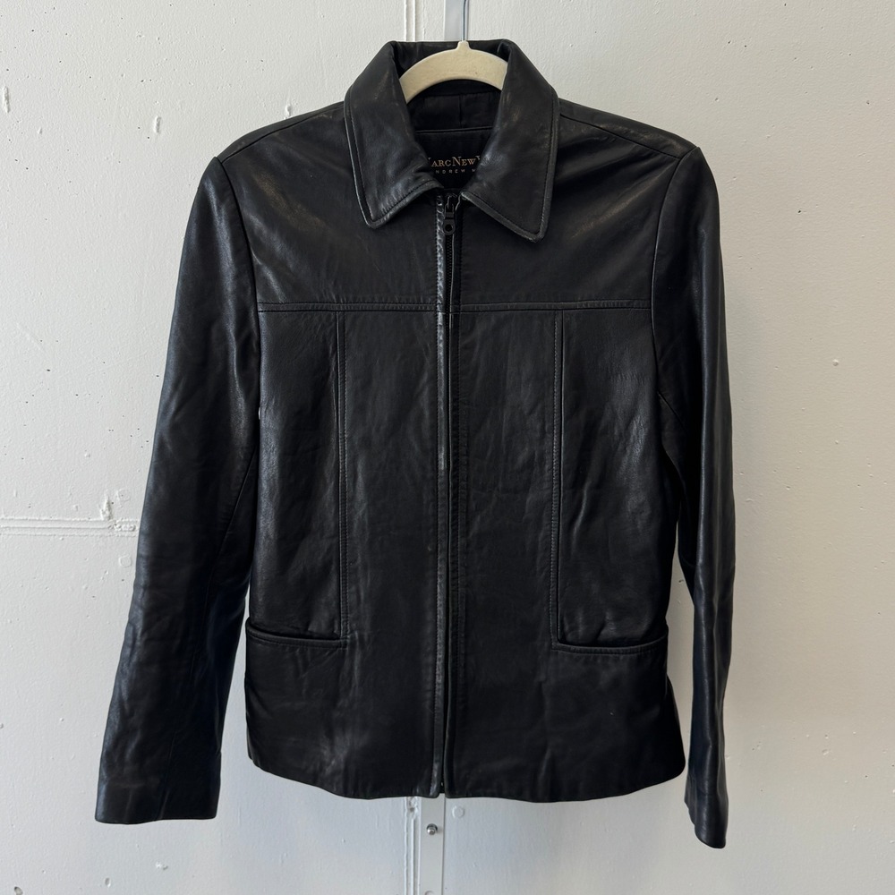 Vintage Andrew Marc NY Genuine Leather Women's Jacket Zip Front Collared Small